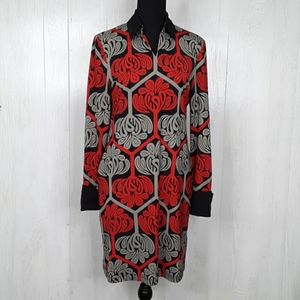 Tracy Negoshian. Med dress. Red, Grey & Black